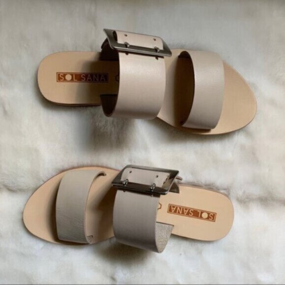 Free People Sol Sana April II Slide Sandals Flats Straps Leather Buckle Ecru 6 - Picture 6 of 15
